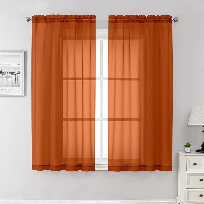 Lecloud Orange Sheer Curtains 63 Inch Length 2 Panels Set, Window Curtains by Lecloud