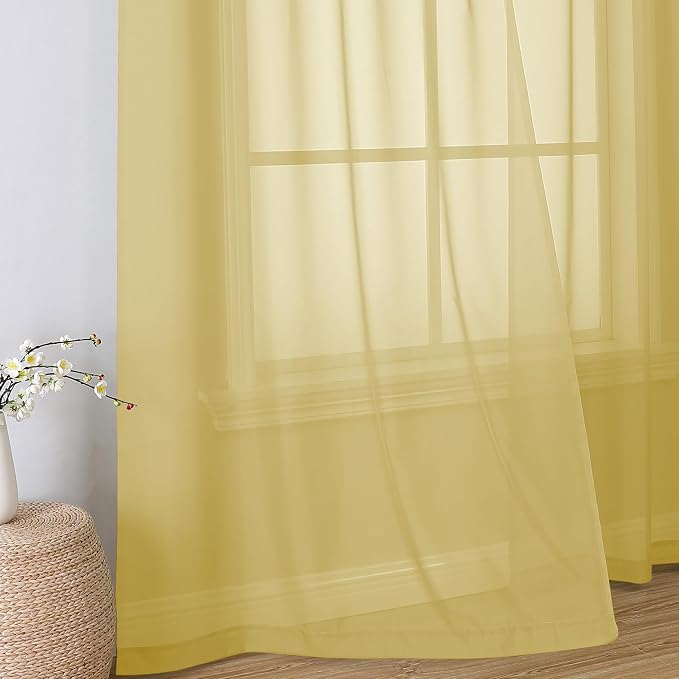 Simplebrand Yellow Sheer Curtains 96 Inches Long, Light Filtering Rod Pocket - Image 6