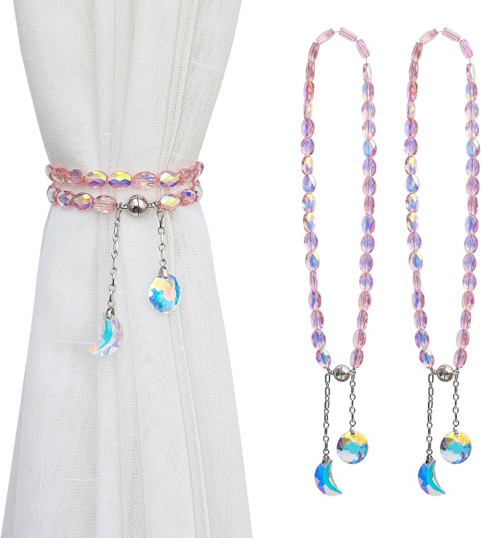 PEDOBO Magnetic Curtain Tiebacks, 2 Pack Crystal Beaded Sun & Moon Pendants by PEDOBO