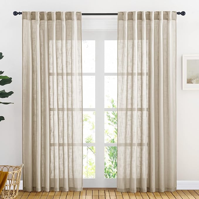 NICETOWN Sheer Curtains 84 inches Long, Linen Textured Rod Pocket & Back Tab by NICETOWN