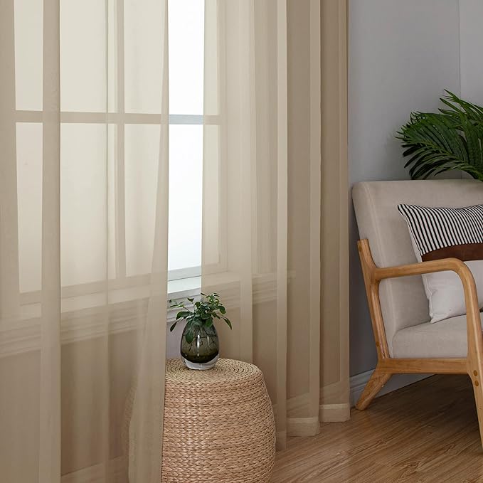 OWENIE Taupe Sheer Curtains 84 inches Long - Image 5