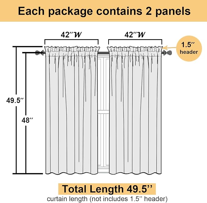 Lecloud Cream Sheer Curtains 48 Inch Length 2 Pcs, Rod Pocket Light Filtering - Image 2