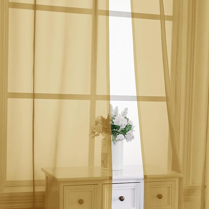 Chyhomenyc Gold Sheer Curtains 90 Inches Long 2 Panels, Light Filtering Gold - Image 6