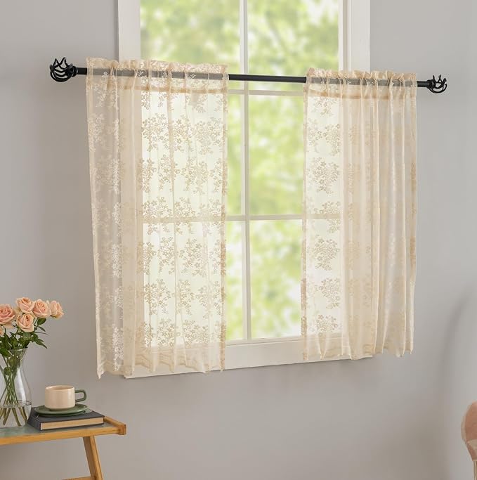 YJ YANJUN Vintage Lace Curtains 36 inch Length - Image 2