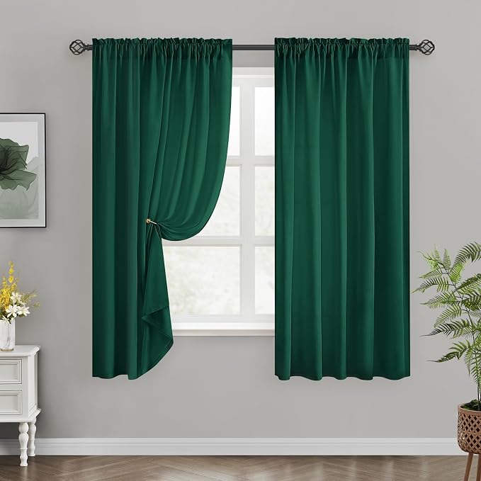 HOMEIDEAS Christmas Non-See-Through Hunter Green Privacy Sheer Curtains - Image 2