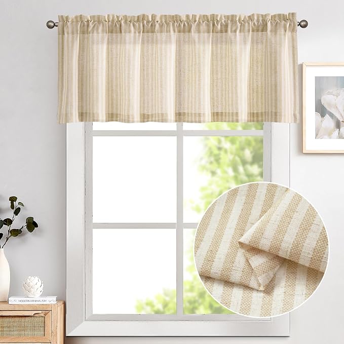 jinchan Valance Curtain Linen Textured Striped Window Curtain - Image 6
