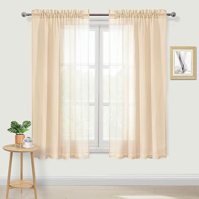 DWCN Beige Sheer Curtains Semi Transparent Voile Rod Pocket Curtains by DWCN