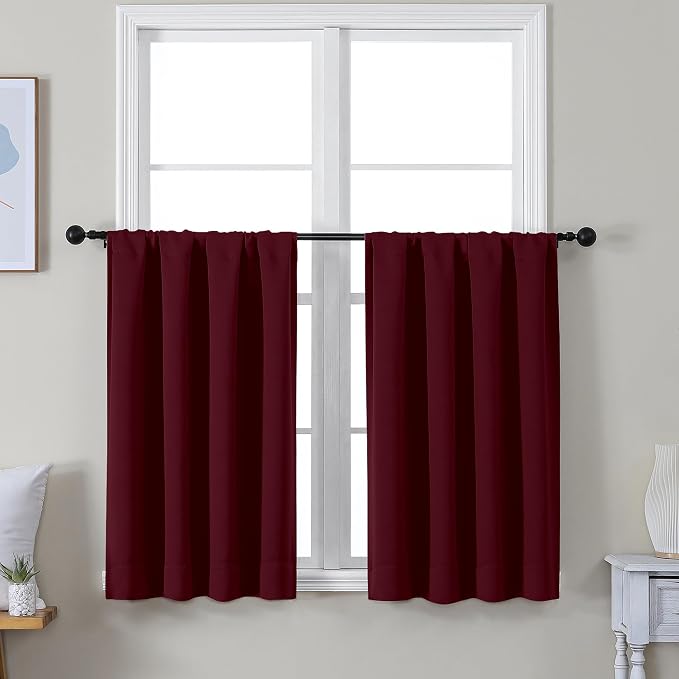 Simplebrand Ava Burgundy Short 36 Inches Blackout Curtain 2 Panels Set by Simplebrand
