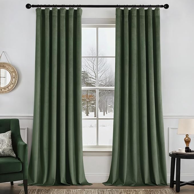 MIULEE Velvet Curtains 50W x 108L 2 Panels Olive Green Blackout Curtains | by MIULEE