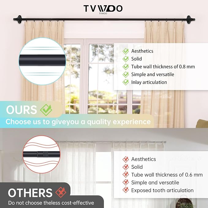 TVWOO Wrap Around Curtain Rods, 5/8 Inch Adjustable Blackout Curtain Rod Set - Image 6