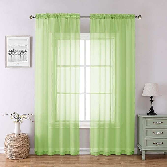 Lecloud Lime Sheer Curtains 84 Inches Long 2 Panels, Solid Voile Light by Lecloud