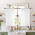 BGment White Linen Cafe Curtains 36 Inch Length, Small Drapes Semi Sheer by BGment