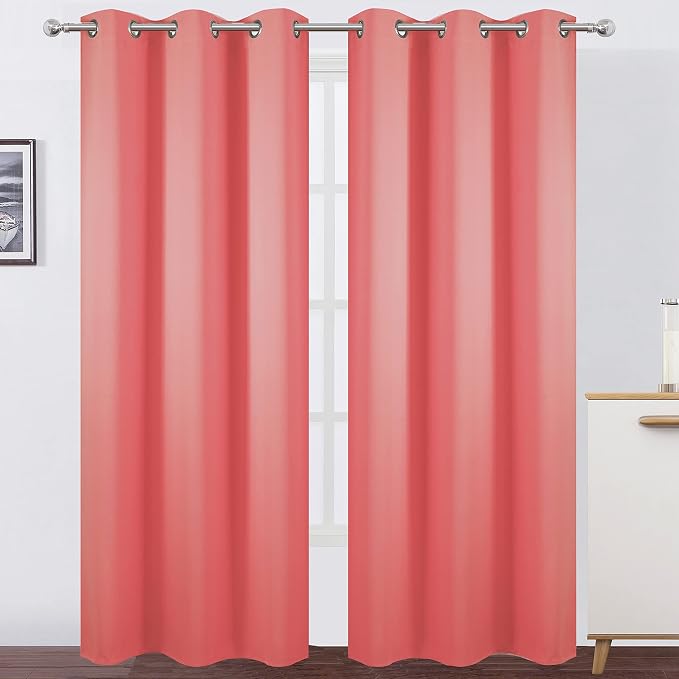 LEMOMO Blackout Curtains 42 x 84 inch/Coral Curtains Set of 2 Panels/Thermal by Lemomo