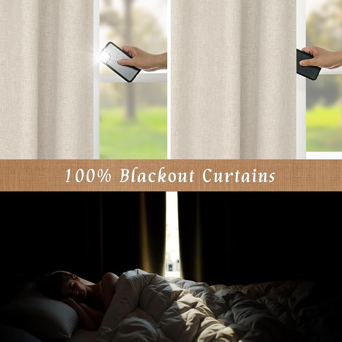 100% Blackout Oatmeal Linen Curtains 80 Inches - Image 4