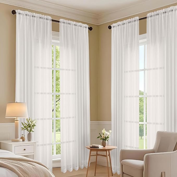 OVZME Ivory Sheer Curtains 72 Inches Long 2 Panels Set, Light Filtering Sheer - Image 7