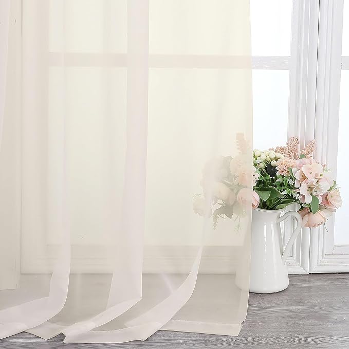 Lecloud Cream Sheer Curtains 48 Inch Length 2 Pcs, Rod Pocket Light Filtering - Image 7