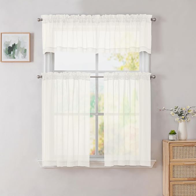 Simplebrand Ivory Sheer Kitchen Curtains - Image 8