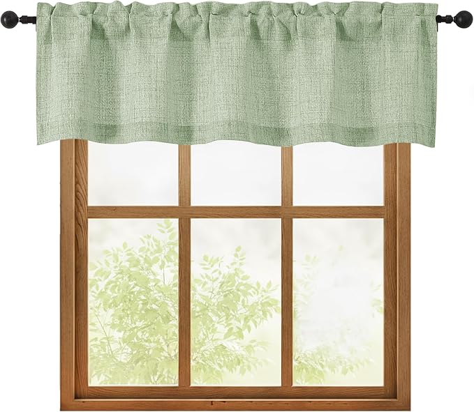 OWENIE Light Green Valances for Windows 1 Pcs, Light Filtering Textured by OWENIE