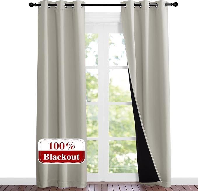 NICETOWN Natural Blackout Curtains 84 inches Long, Full Light Blocking Drapes - Image 2