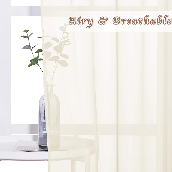 NICETOWN Sheer Curtain Panels 96 inch Cream Beige - Image 3