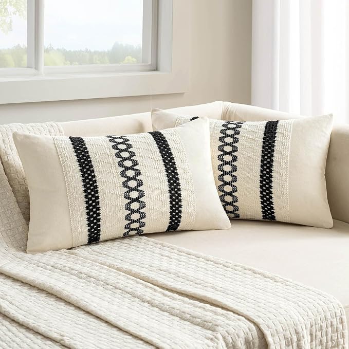 MIULEE Set of 2 Black Boho Decorative Lumbar Pillow Covers 12x20 Inch Farmhouse by MIULEE