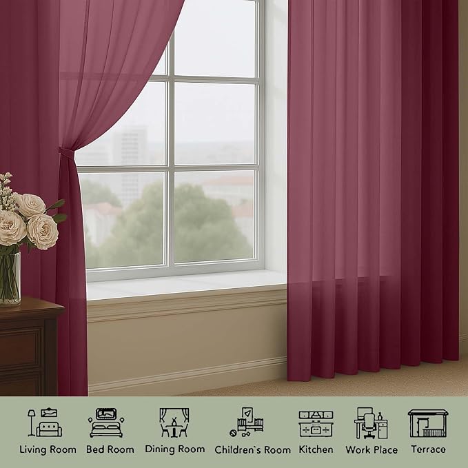 OWENIE Sheer Curtains 2 Panels Set - Image 5