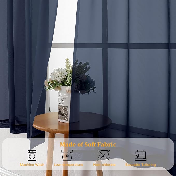 Gwine Navy Blue Sheer Curtains 72 Inches Long 2 Panels Set - Image 7