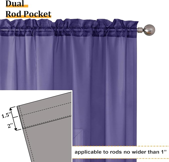 Aiyufeng Purple Sheer Curtains 72 Inch Length 2 Panels Set, Light Filtering - Image 4