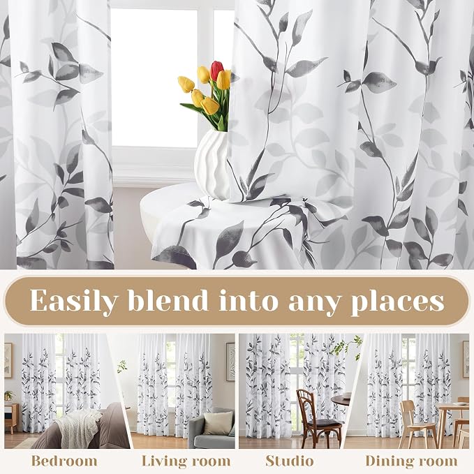 HOMEIDEAS Grey and White Semi Sheer Curtains, 84 Inches Long Light Filtering - Image 5