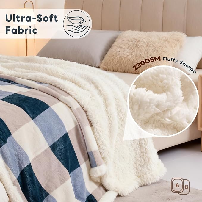 PU MEI Sherpa Fleece Throw Blanket 80" x 90" Full/Queen Reversible Plush Fluffy - Image 4