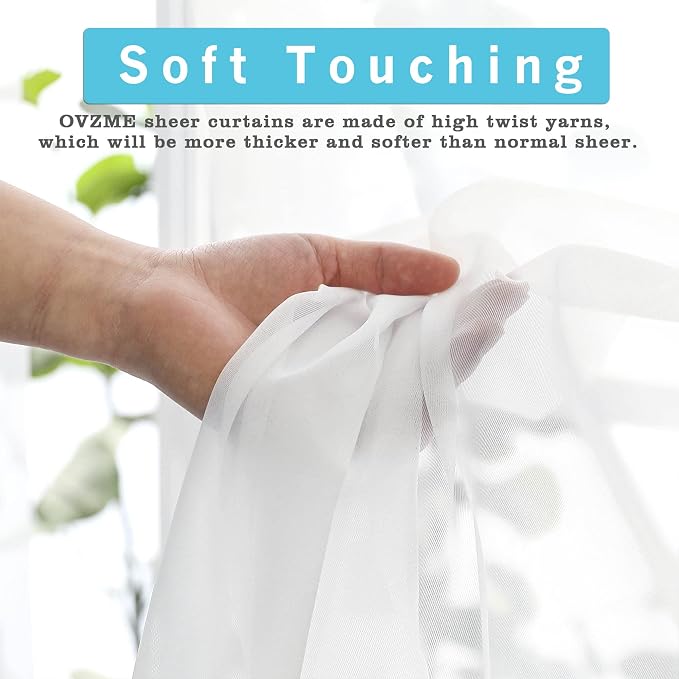 OVZME White Sheer Curtains 36 Inch Length Kitchen Tiers Short Voile Drapes - Image 2