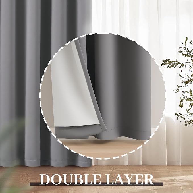 Yakamok Grey Room Darkening 100% Blackout Curtains Grommet Window Treatments - Image 8