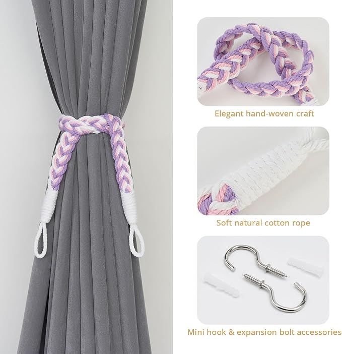 NICEEC 2 Pack Natural Cotton Rope Curtain Tiebacks Elegant Boho Style - Image 2