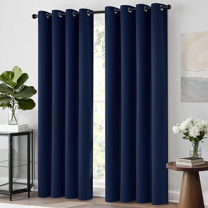 Yakamok 84 Inch Long Light Blocking Navy Blue Blackout Curtains, Room Darkening - Image 2