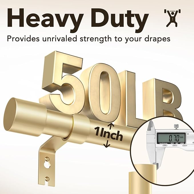 Extra Long Curtain Rods for Windows 32 to 240 Inch, 1 Inch Gold Heavy Duty - Image 4