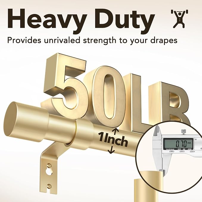 Extra Long Curtain Rods for Windows 32 to 170 Inch, 1 Inch Gold Curtain Rods - Image 4