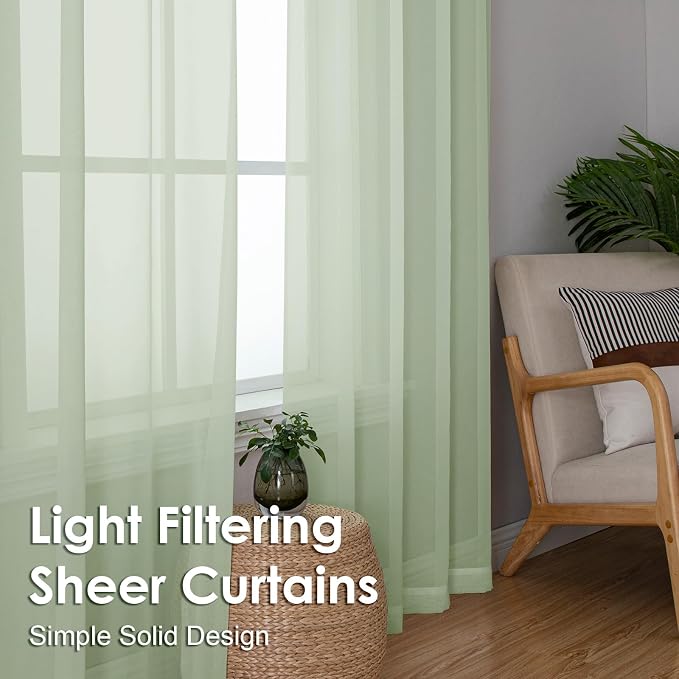 OVZME Light Green Sheer Curtains 96 Inches Long 2 Panels - Image 7