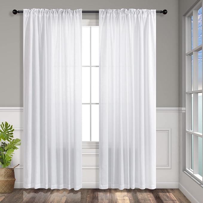 White Linen Curtains 84 Inch Length - Image 8