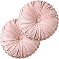 HIG Set of 2 Pink Ruched Velvet Round Throw Pillows – 14.5’’ Decorative Pillows by HIG