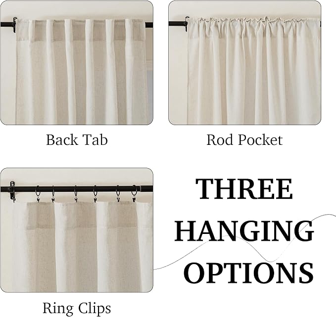 RYB HOME 108 inches Long Farmhouse Boho Curtains, Semi Sheer Thick Linen Light - Image 7