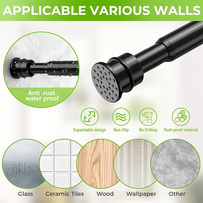 Spring Tension Rods 28-48 Inches No Drill Tension Curtain Rods Black Spring - Image 6