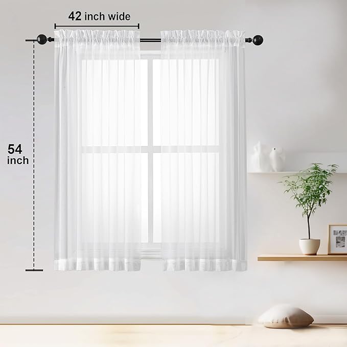 OWENIE Sheer White Curtains Living Room 54 inches Long, Rod Pocket Curtain - Image 5