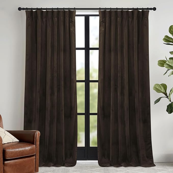 RYB HOME Brown Blackout Curtains 84 inches Long Velvet, Room Darkening Thermal - Image 2