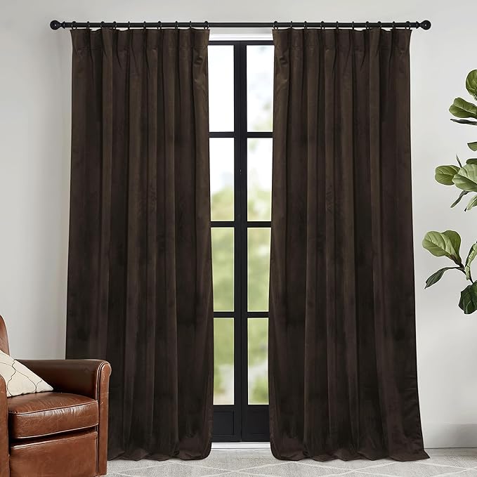 RYB HOME Brown Velvet Curtains 102 inches by RYBHOME