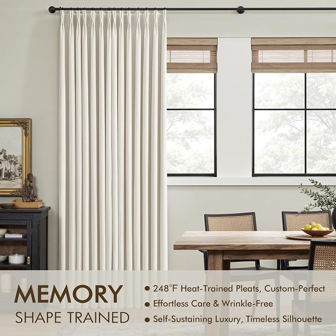 MIULEE Natural Pinch Pleated 100% Blackout Linen Curtains 40x84 Inches | Room - Image 3