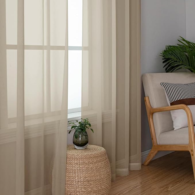 Aiyufeng Taupe Sheer Curtains 84 Inches Long 2 Panels Set, Semi Transparent - Image 4