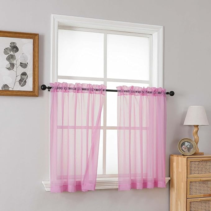 Light Pink Sheer Curtains Tier 30 Inches Length 2 Panels, Light Filtering - Image 8