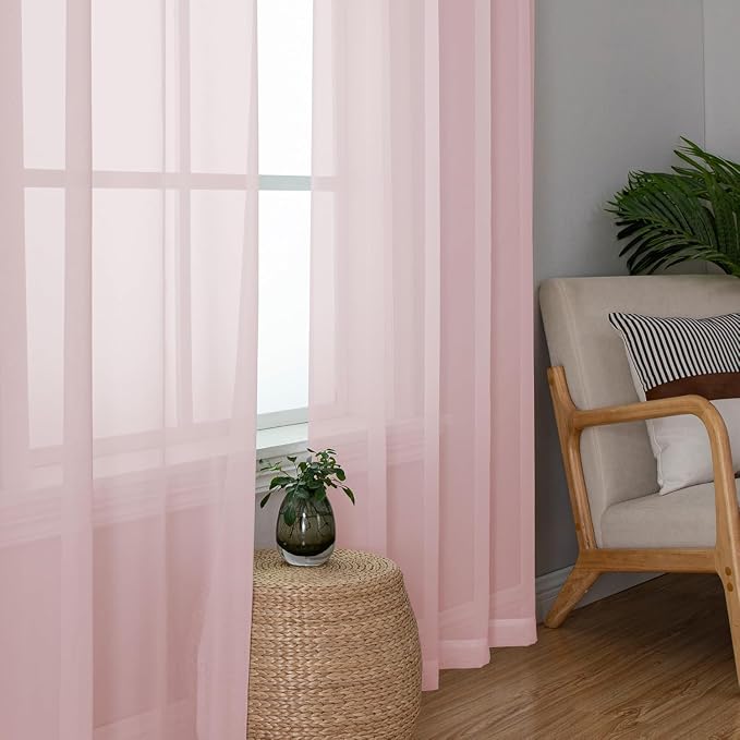 Aiyufeng Blush Pink Sheer Curtains 90 Inches Long 2 Panels Set, Light Filtering - Image 5
