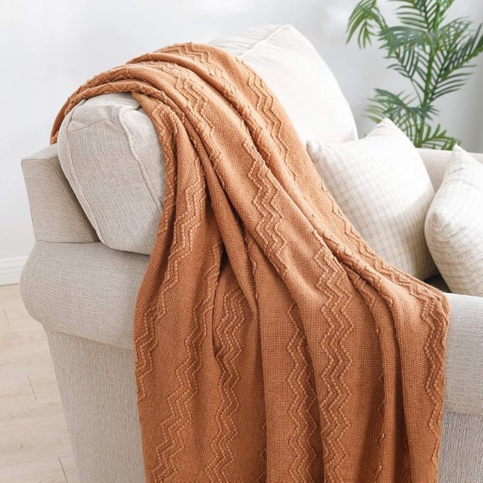 BOURINA Almond Throw Blanket 50x60 Inches Throw Textured Solid Soft Sofa Couch - Image 2