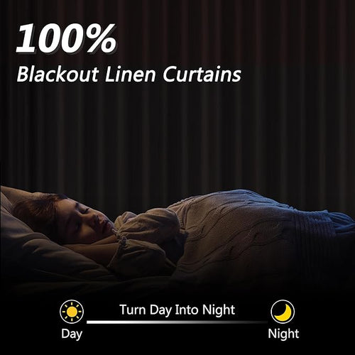 100% Blackout Linen Curtains 105 Inch Length 2 Panels Set - Image 2